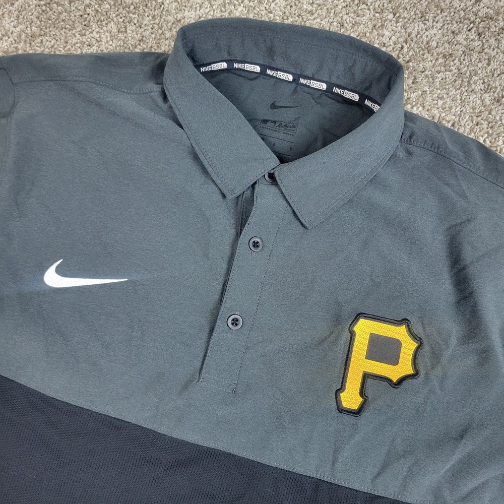Nike BSBL Pittsburgh Pirates Mens Large Black Gray Colorblock Performance Polo